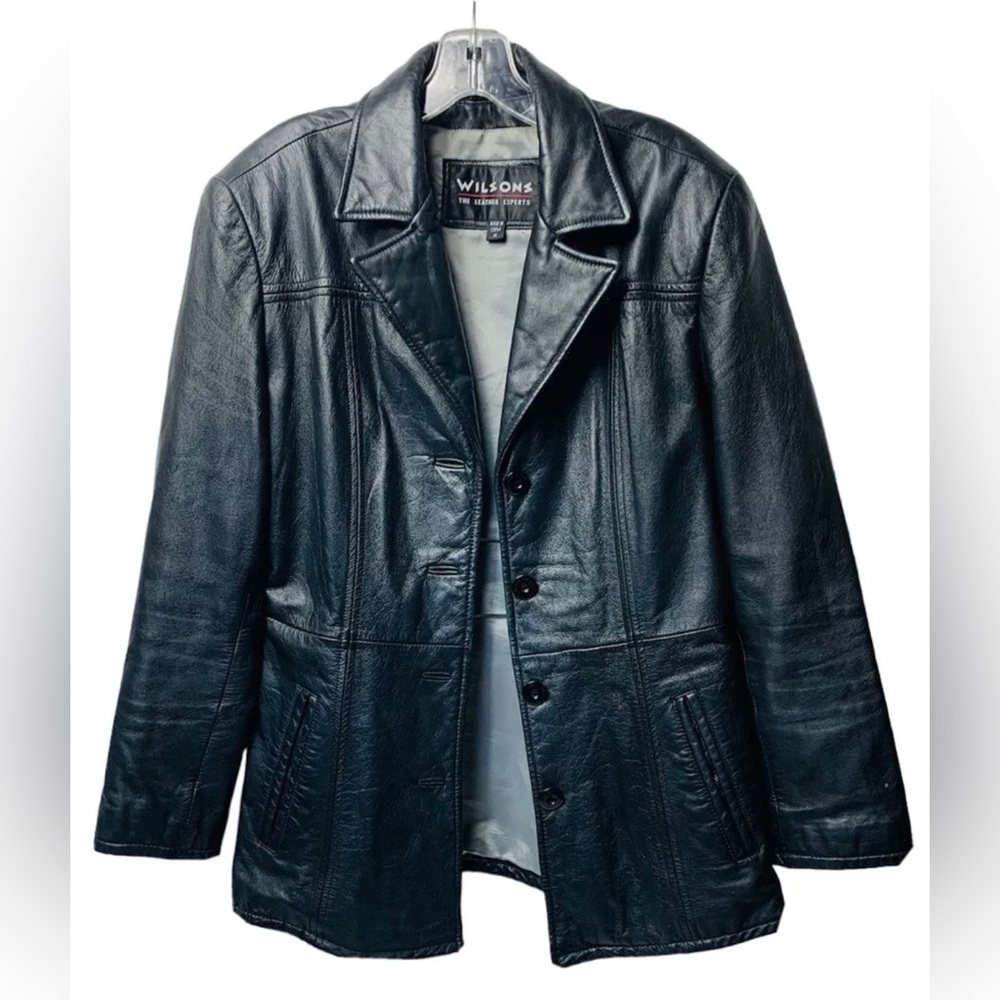 VTG 70s Wilsons Leather Jacket Women’s Black Notch Collar Blazer Lined M